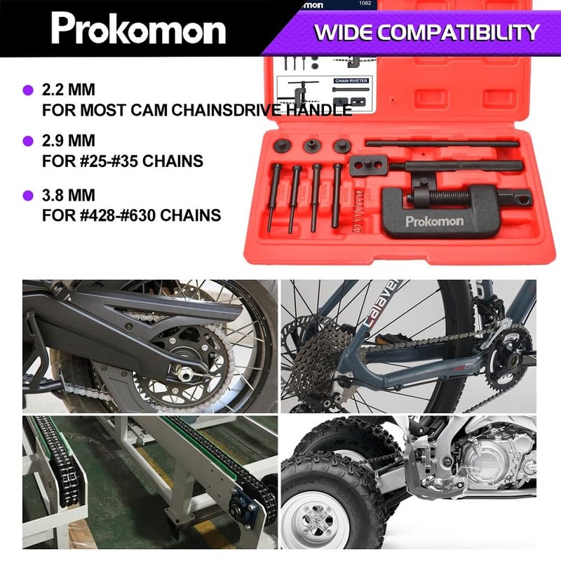 Prokomon 13 Pieces Chain Breaker Tool Kit; ATV Bike Motorcycle Chain Rivet Tool; Chain Link Removal Tool for Cam 25 to 630 Chains - Image 3